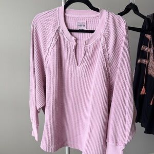 American Eagle Outfitters Pink Waffle Knit split neck